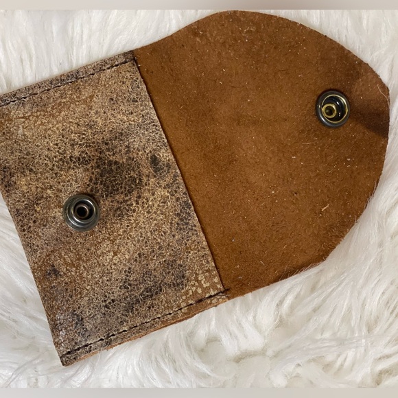 Rustic mixed colors Genuine Leather Card Holder with snap closure. Made in USA - Picture 9 of 10